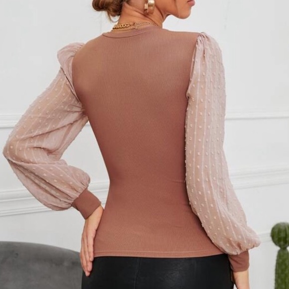 Boho dusty pink ribbed knit Swiss dot sleeve - Picture 3 of 4